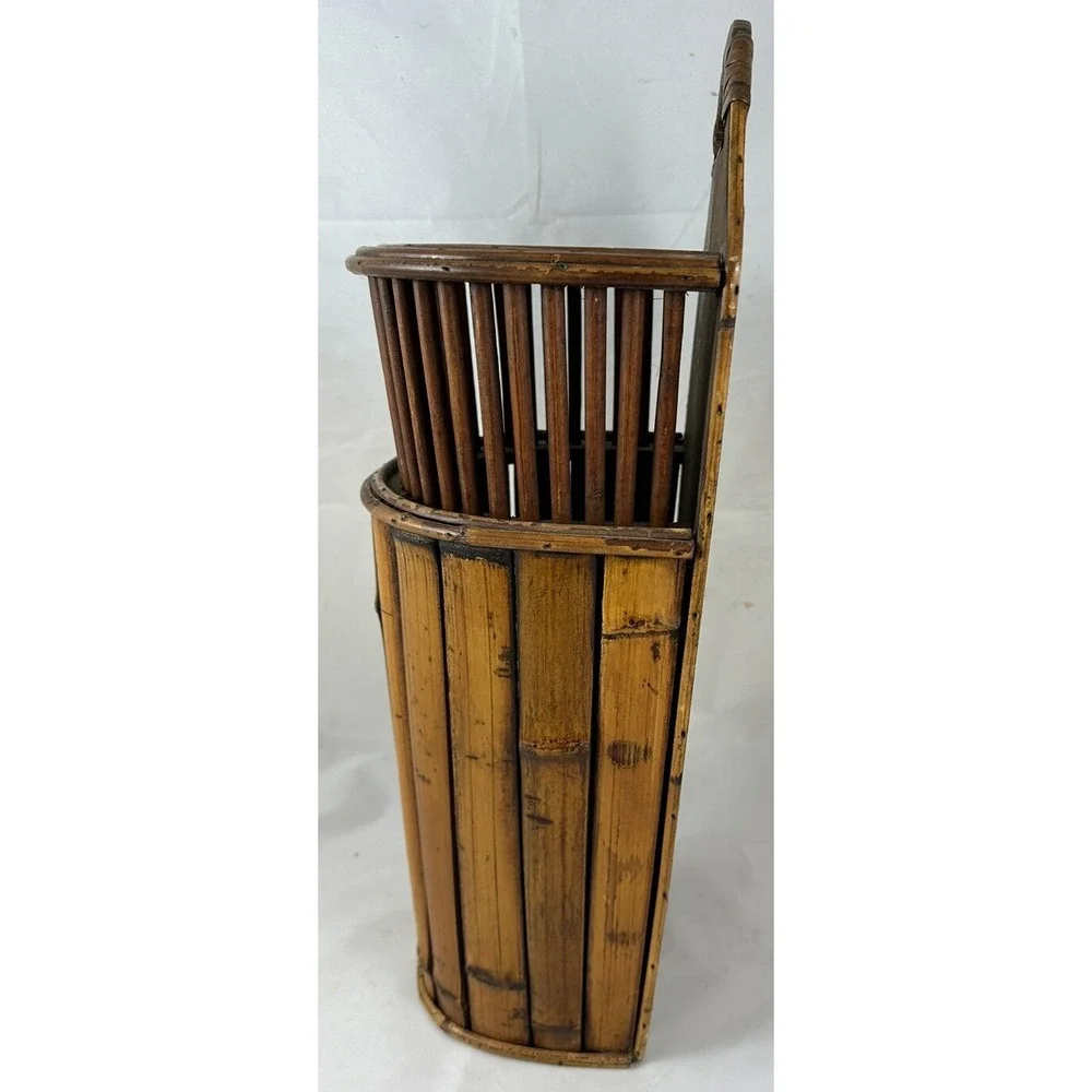 Wooden Split Bamboo-Rattan-Style Slat Basket W/Handle 18